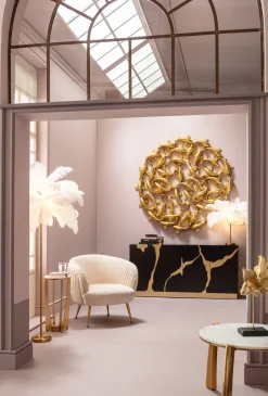 Best KARE Design Lampa stołowa palma biała strusie pióra 60 cm podstawa złota - KARE