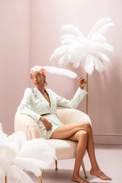 Best KARE Design Lampa stołowa palma biała strusie pióra 60 cm podstawa złota - KARE