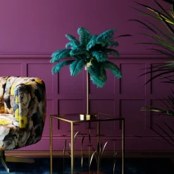Fashion KARE Design Lampa stołowa palma zielona strusie pióra 60 cm podstawa złota - KARE