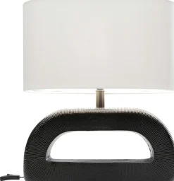 Hot KARE Design Lampa stołowa podstawa czarna z aluminium abażur lniany biały 46x52 cm - KARE