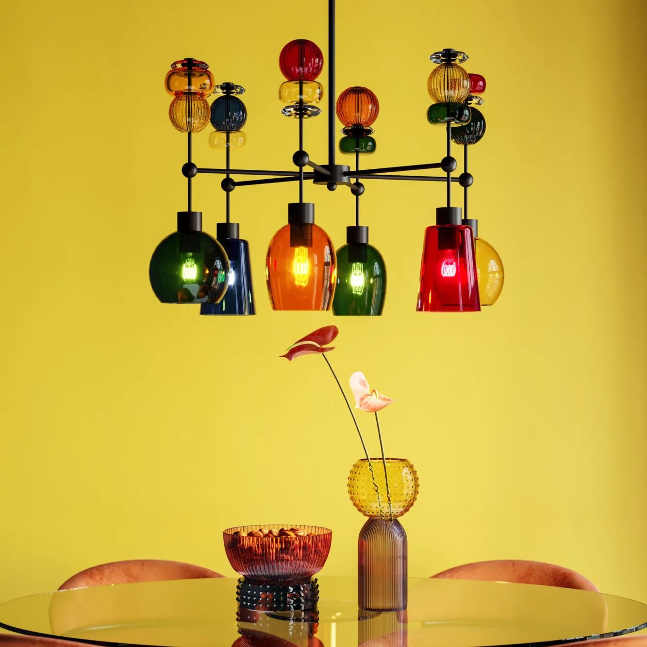 Outlet KARE Design Lampa wisząca awangardowa klosze szklane kolorowe 61x88 cm - KARE