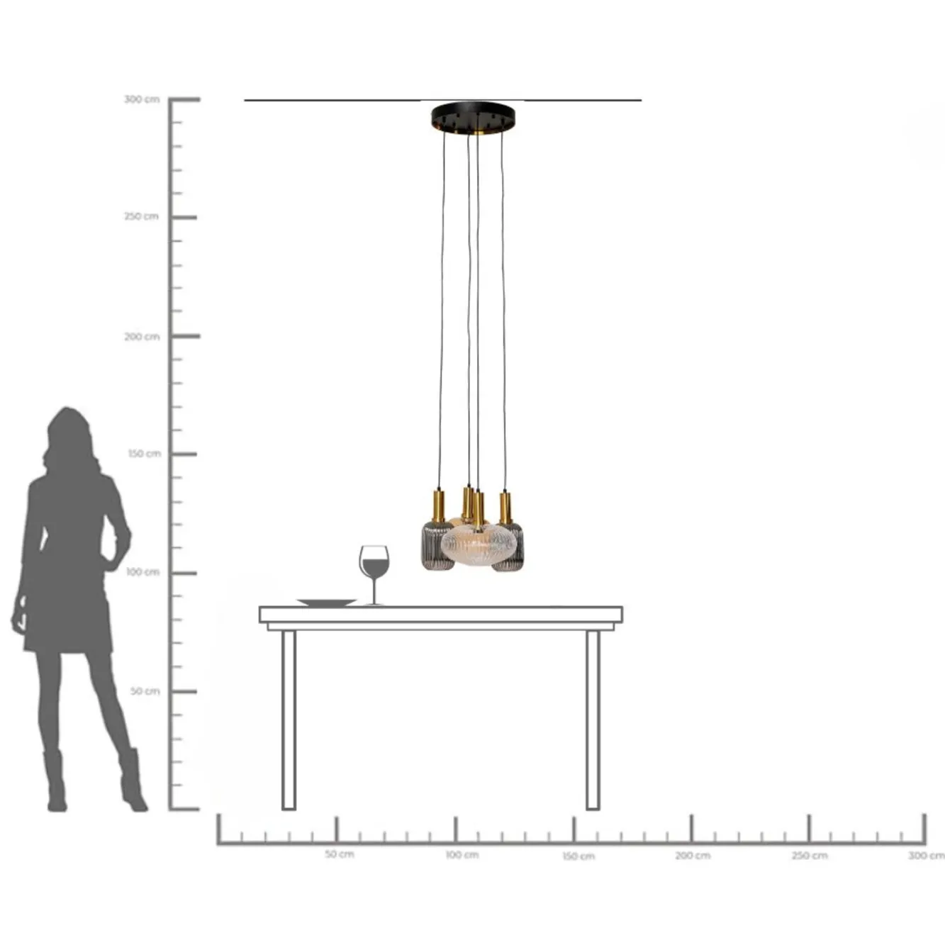 Fashion KARE Design Lampa wisząca klosze szklane oprawki złote Ø50 cm - KARE