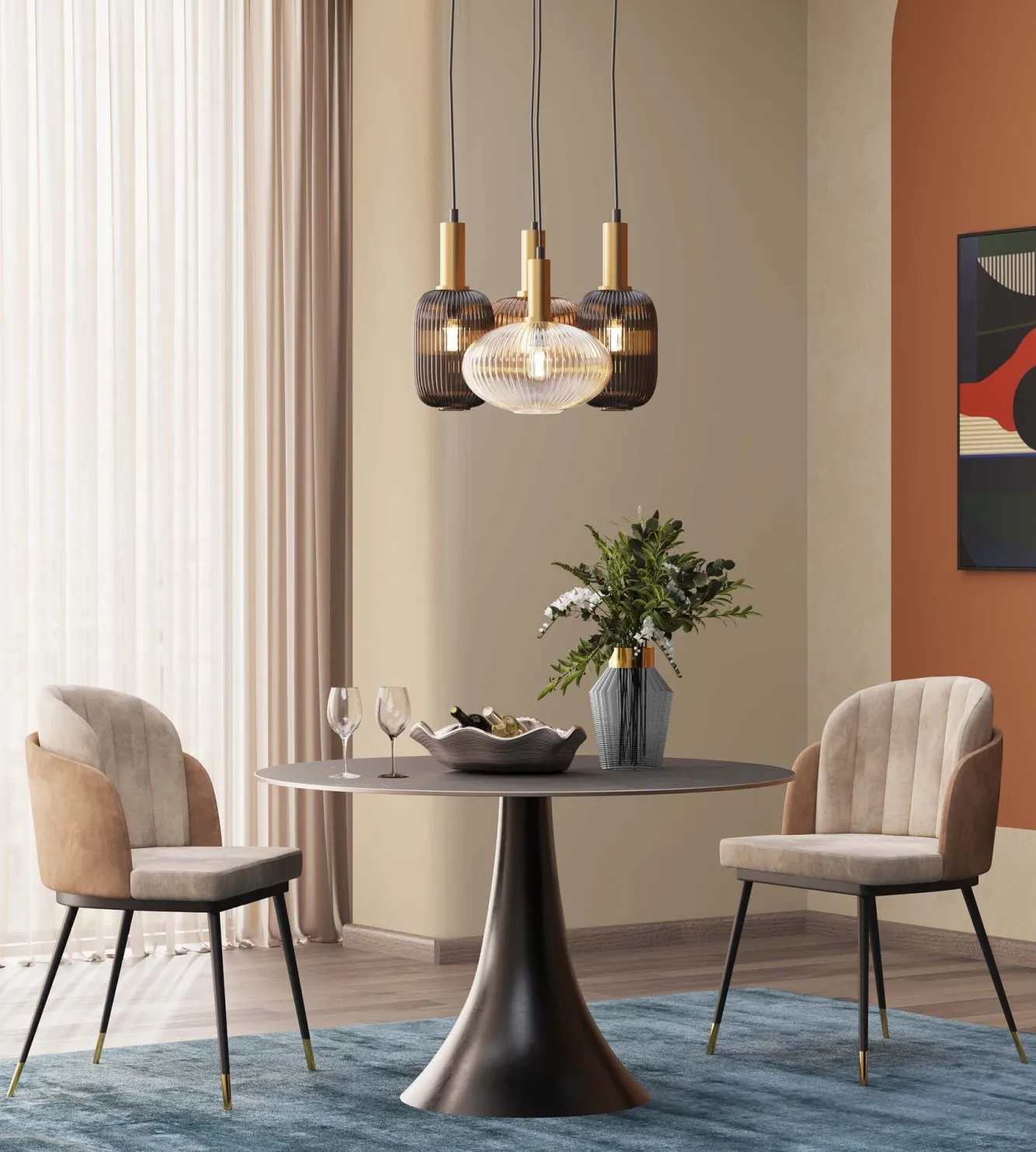 Fashion KARE Design Lampa wisząca klosze szklane oprawki złote Ø50 cm - KARE