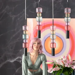 Clearance KARE Design Lampa wisząca stal czarna i kolorowe szkło 100x61 cm - KARE