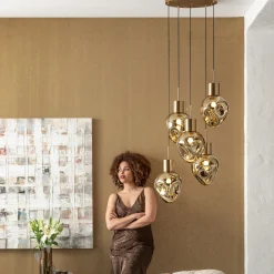 Clearance KARE Design Lampa wisząca złota 5L stal i szkło Ø50x160 cm - KARE