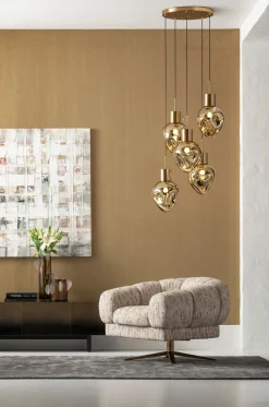 Clearance KARE Design Lampa wisząca złota 5L stal i szkło Ø50x160 cm - KARE