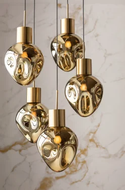 Clearance KARE Design Lampa wisząca złota 5L stal i szkło Ø50x160 cm - KARE