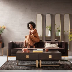 Discount KARE Design Lustro wiszące Clip 177x32 cm mosiężne - KARE