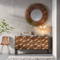 Clearance KARE Design Lustro wiszące Sunlight ∅120 cm drewniane - KARE