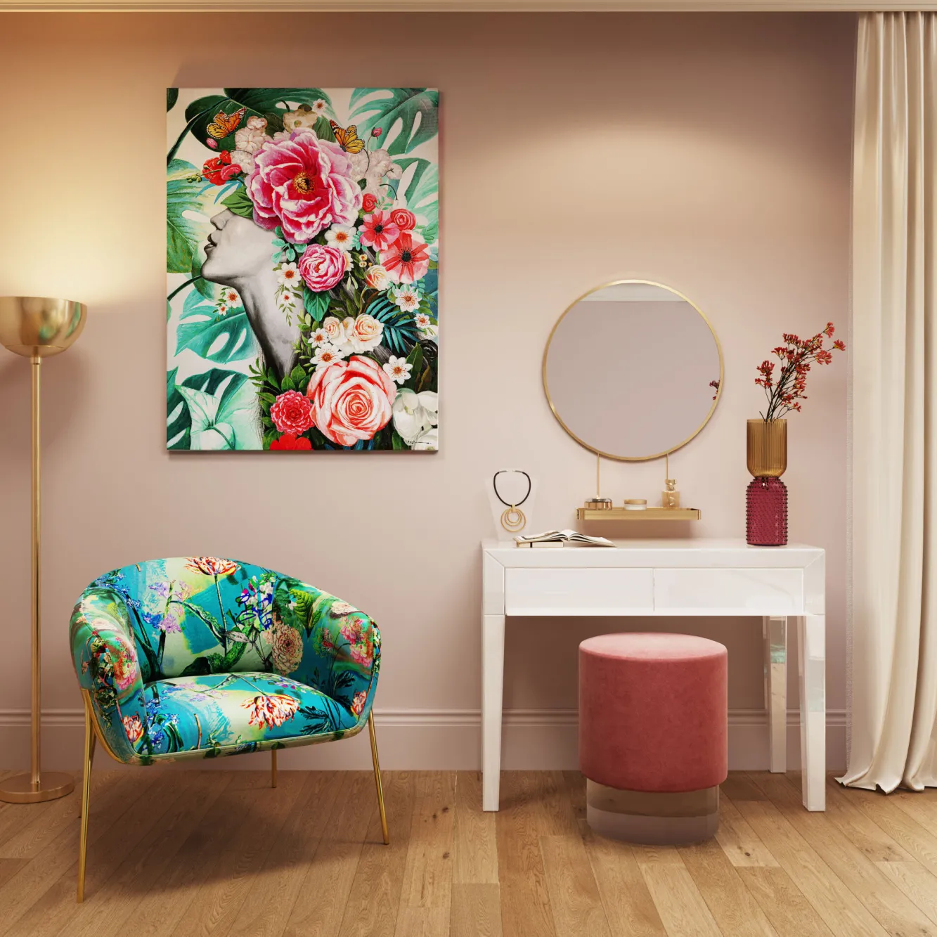 Discount KARE Design Lustro wiszące z półką Art ∅60 cm złote - KARE