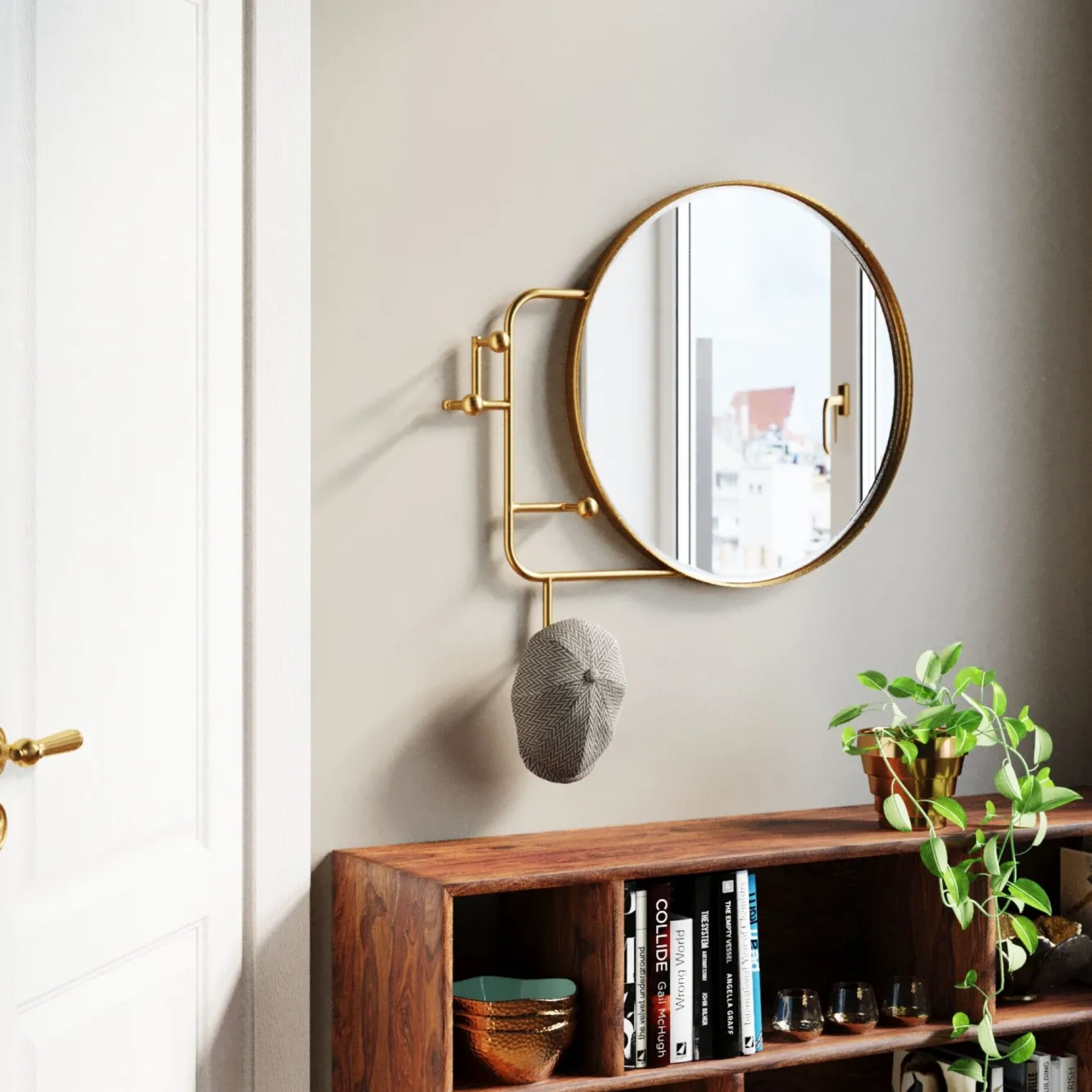 Discount KARE Design Lustro z wieszakami okrągłe złote Ø65 cm - KARE