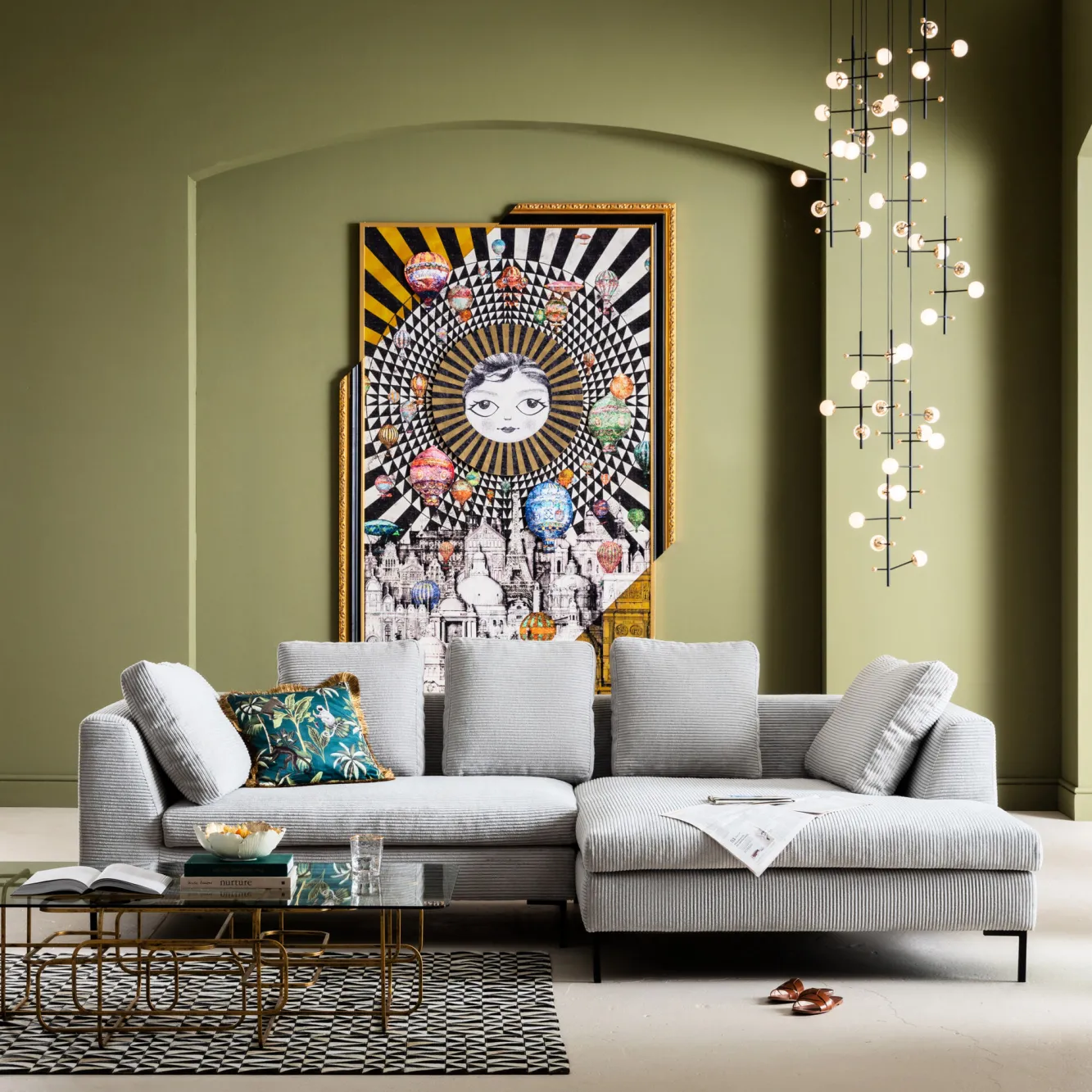 Fashion KARE Design Narożnik Gianni Cord 290x167 cm szary prawy - KARE