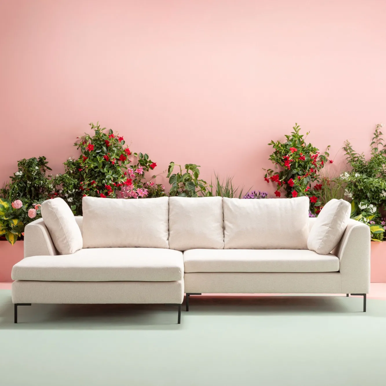 Discount KARE Design Narożnik lewy w kolorze kremowym nogi stalowe 250x167 cm - KARE