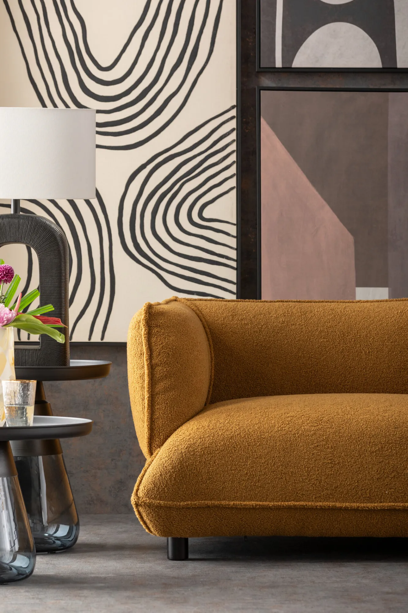 Best KARE Design Narożnik prawy w kolorze żółtym tkanina pluszowa 302x160 cm - KARE