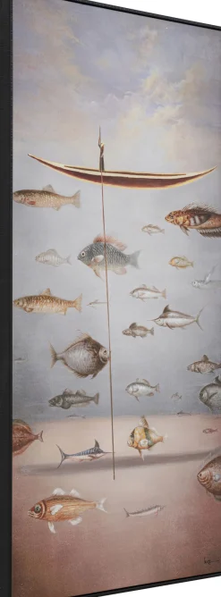 Online KARE Design Obraz kolorowy łódka i ryby rama czarna 60x120 cm - KARE