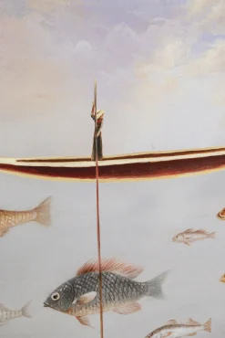 Online KARE Design Obraz kolorowy łódka i ryby rama czarna 60x120 cm - KARE