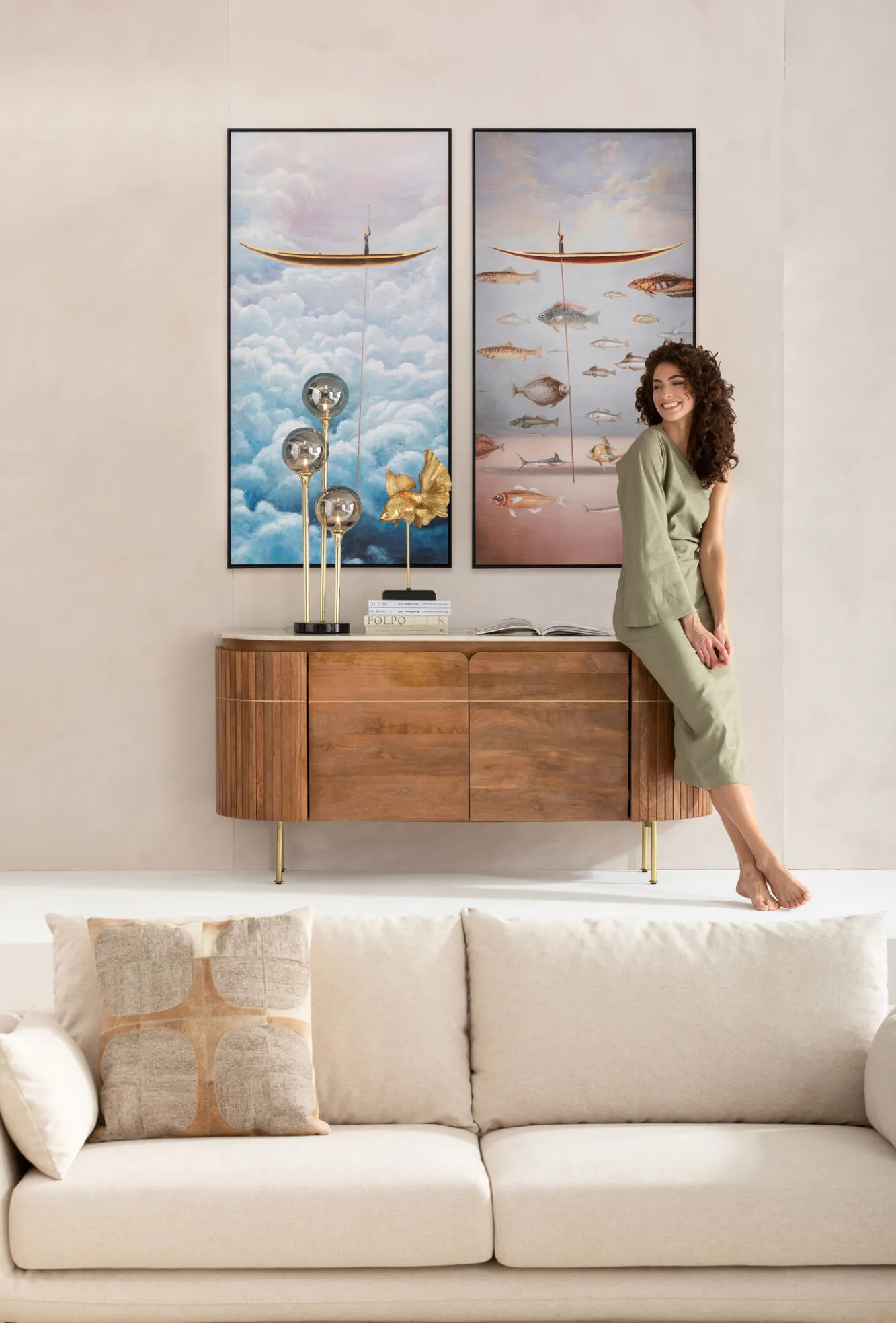 Sale KARE Design Obraz kolorowy łódka w chmurach rama czarna 60x120 cm - KARE