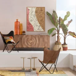 Online KARE Design Obraz 3-kolorowy twarze abstrakcyjne rama w kolorze naturalnym 90x120 cm - KARE