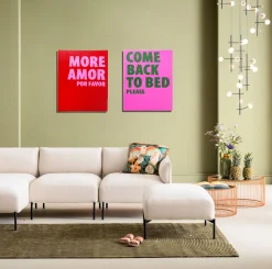 Hot KARE Design Obraz różowy z zielonym napisem Come Back To Bed Please 40x50 cm - KARE
