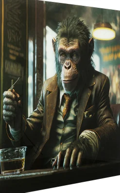 Clearance KARE Design Obraz szklany 100x100 cm motyw zwierzęcy małpa w barze - KARE