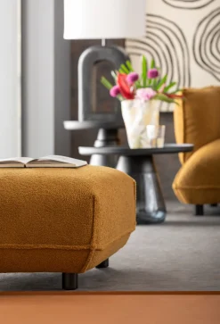 Hot KARE Design Podnóżek w kolorze żółtym tkanina pluszowa 107x90 cm - KARE