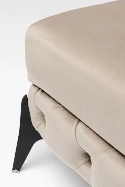 Outlet KARE Design Podnóżek welurowy pikowany beżowy nogi czarne stalowe 80x80 cm - KARE