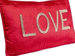 Clearance KARE Design Poduszka dekoracyjna czerwona aksamitna z napisem Love 60x35 cm - KARE
