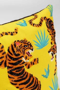 New KARE Design Poduszka dekoracyjna żółta motyw zwierzęcy tygrysy 45x45 cm - KARE