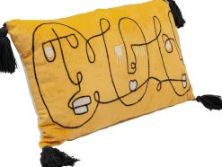 Best KARE Design Poduszka dekoracyjna żółta z frędzlami 60x35 cm twarze artystyczne - KARE