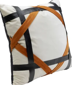 Fashion KARE Design Poduszka dekoracyjna z czarno-pomarańczowymi pasami 45x45 cm - KARE