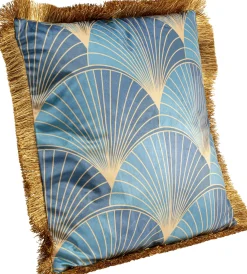 Sale KARE Design Poduszka dekoracyjna z frędzlami 45x45 cm niebieska liście - KARE