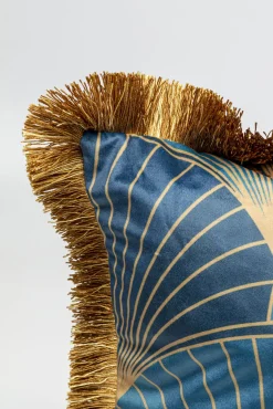 Sale KARE Design Poduszka dekoracyjna z frędzlami 45x45 cm niebieska liście - KARE