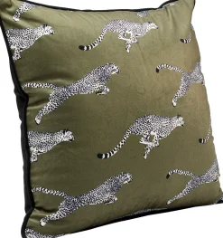 Discount KARE Design Poduszka dekoracyjna zielona motyw zwierzęcy gepardy 45x45 cm - KARE