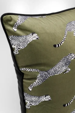 Discount KARE Design Poduszka dekoracyjna zielona motyw zwierzęcy gepardy 45x45 cm - KARE