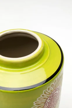 Hot KARE Design Pojemnik dekoracyjny porcelanowy zielony z kwiatami Ø15x27 cm - KARE