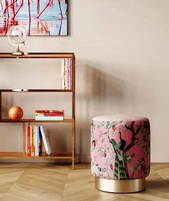 Hot KARE Design Pufa okrągła różowa paw podstawa złota Ø32x38 cm - KARE