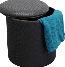 Discount KARE Design Pufa okrągła ze schowkiem czarna PU Ø40x42 cm - KARE