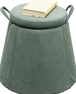 Sale KARE Design Pufa ze schowkiem i uchwytami tapicerowana zielona okrągła Ø51x49 cm - KARE