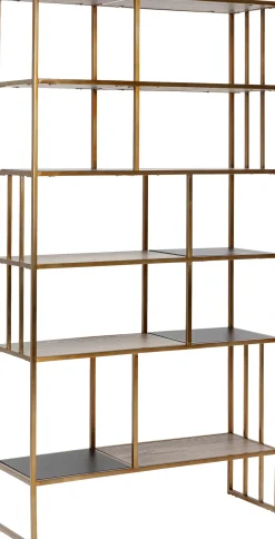 Discount KARE Design Regał Cesaro 90x170 cm złoty - półki czarne i naturalne - KARE