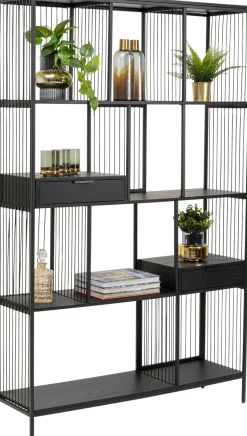 Discount KARE Design Regał stojący czarny z 2 szufladami fornir dębowy i stal 125x200 cm - KARE