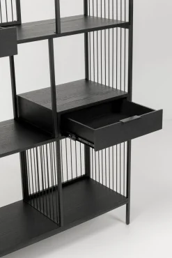 Discount KARE Design Regał stojący czarny z 2 szufladami fornir dębowy i stal 125x200 cm - KARE