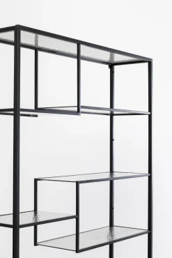 Clearance KARE Design Regał stojący loft czarny ze szklanymi półkami 115x195 cm - KARE