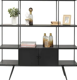 Discount KARE Design Regał ze schowkiem czarny półki fornir dębowy rama stalowa 180x183 cm - KARE