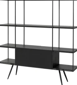 Discount KARE Design Regał ze schowkiem czarny półki fornir dębowy rama stalowa 180x183 cm - KARE