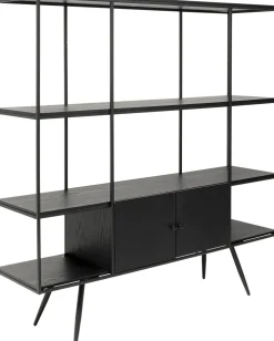 Discount KARE Design Regał ze schowkiem czarny półki fornir dębowy rama stalowa 180x183 cm - KARE