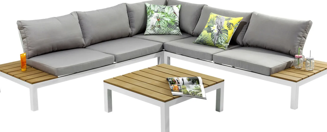 Online KARE Design Sofa ogrodowa ze stolikiem Holiday White 242x242 cm - KARE