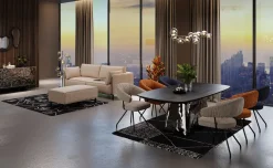 Sale KARE Design Sofa 3-os. tapicerowana w kolorze szarym nogi stal czarne 233 cm - KARE