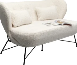 Outlet KARE Design Sofa 2-osobowa biała boucle nogi czarne stalowe 139 cm - KARE