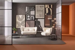 Outlet KARE Design Sofa 2-osobowa biała boucle nogi czarne stalowe 139 cm - KARE