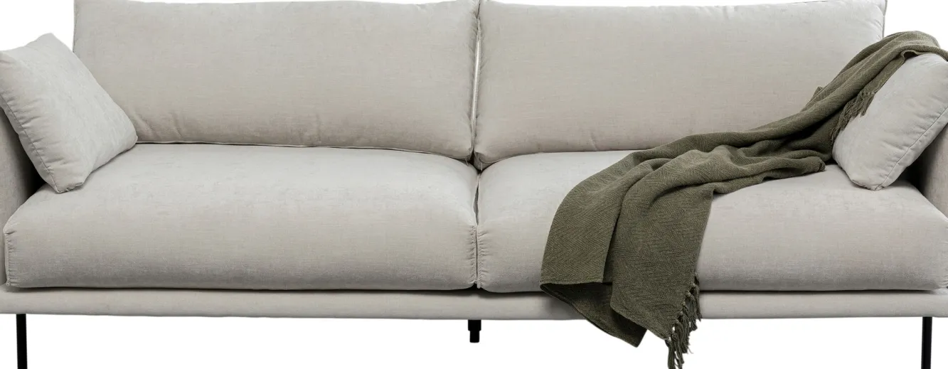 Discount KARE Design Sofa 3-osobowa do salonu kremowa z czarnymi stalowymi nogami 245 cm - KARE